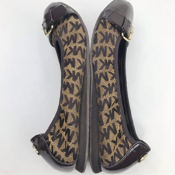 Michael Michael Kors ERIN Brown Logo Fabric Cap Toe Ballet Flats - Picture 5 of 11